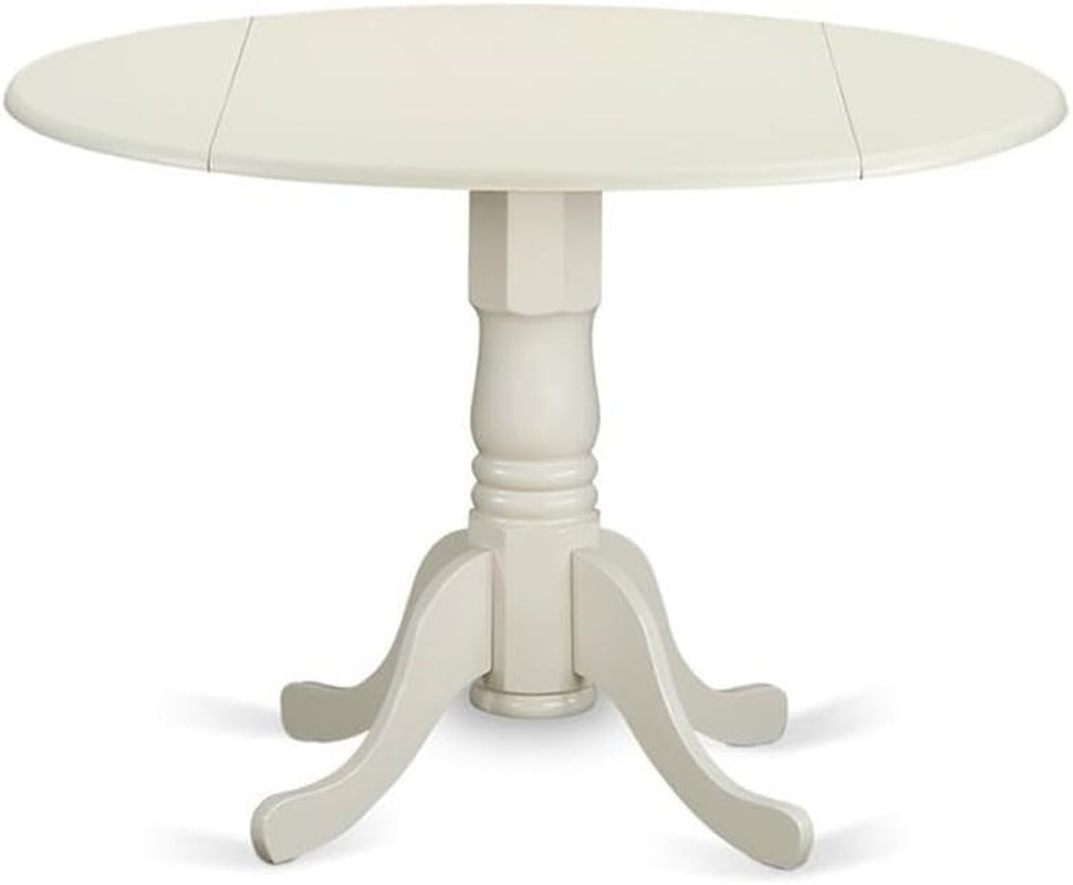 DLGR3-WHI-W 3 Piece Dining Table Set for Small Spaces Contains a round Dining Room Table with Dropleaf and 2 Wood Seat Chairs, 42X42 Inch, Linen White