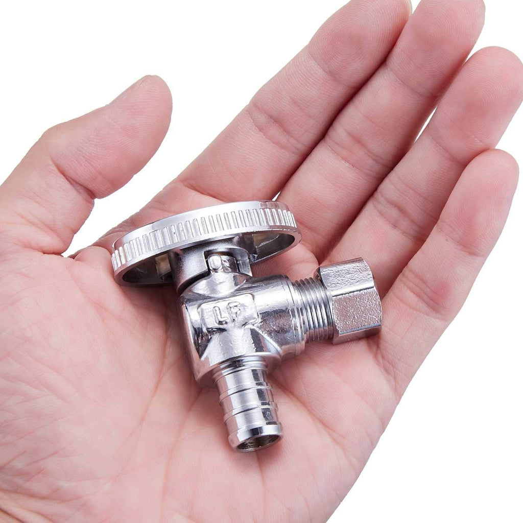 4 Pack Premium Lead-Free Brass 1/2 Inch Pex X 3/8 Inch OD Compression Quarter Turn Angle Stop Valve with 4 PCS PEX Clamp Ring
