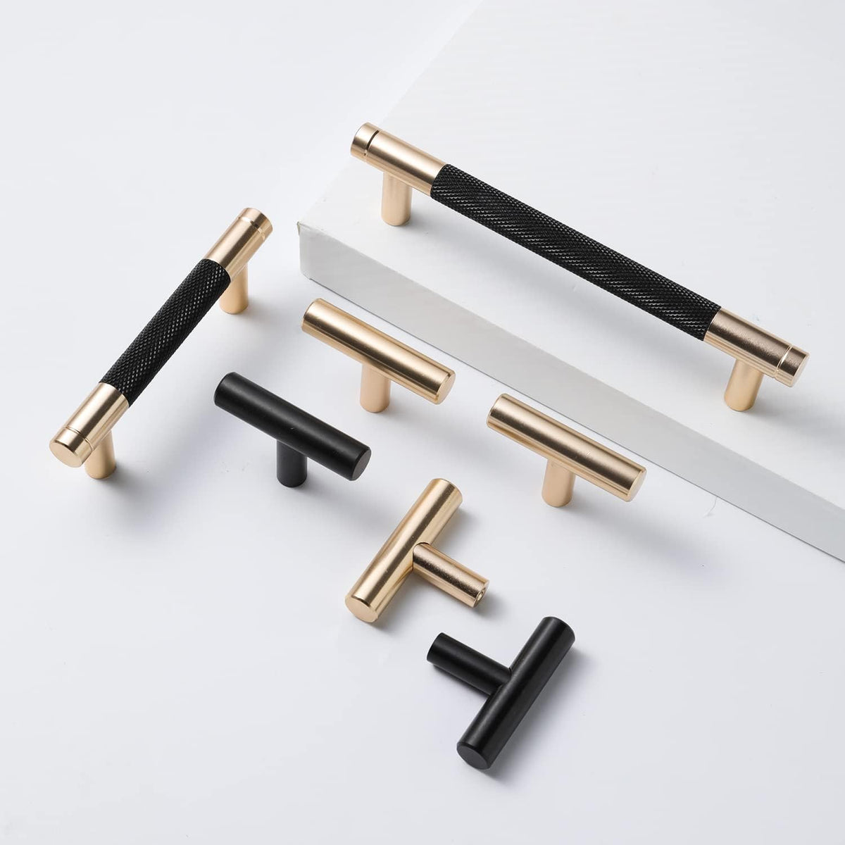 12 Pack 5 Inch 128 Mm Knurled Cabinet Handles Cabinet Pulls Aluminum Handles Knurled Drawer Pulls Gold and Black Oxidation Finish with Diamond Pattern 6.2" Length (5" Hole Center)