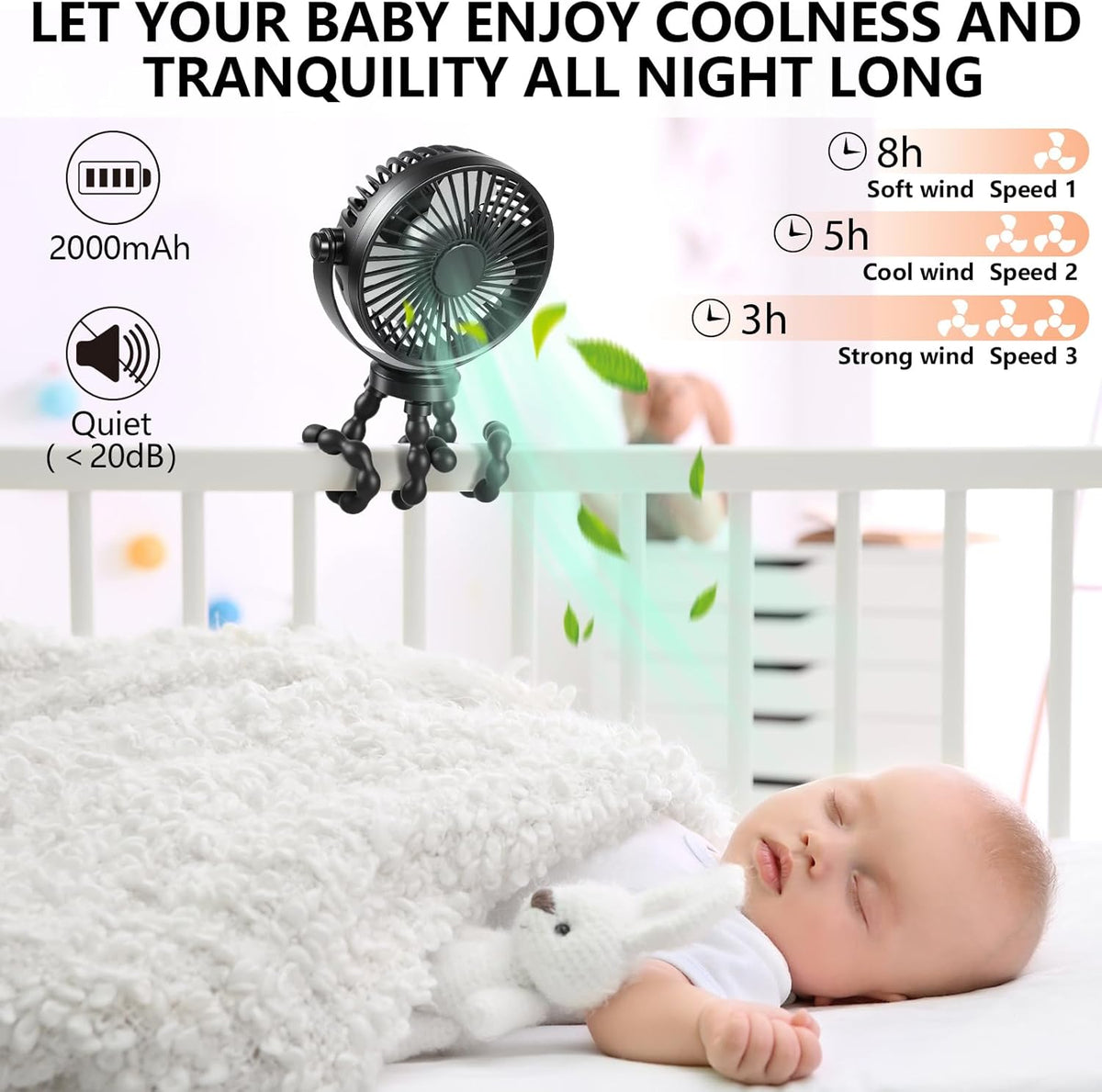 Mini Handheld Personal Portable Fan, Baby Stroller Fan, Car Seat Fan, USB or Battery Powered, with Flexible Tripod Clip on Student Bed Desk Bike Crib Treadmill Camping Traveling(Black)