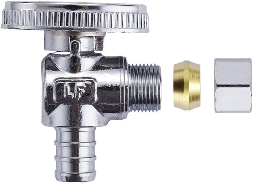 4 Pack Premium Lead-Free Brass 1/2 Inch Pex X 3/8 Inch OD Compression Quarter Turn Angle Stop Valve with 4 PCS PEX Clamp Ring