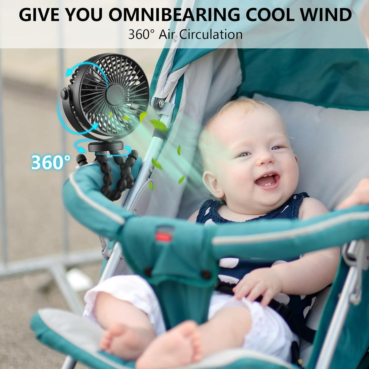 Mini Handheld Personal Portable Fan, Baby Stroller Fan, Car Seat Fan, USB or Battery Powered, with Flexible Tripod Clip on Student Bed Desk Bike Crib Treadmill Camping Traveling(Black)